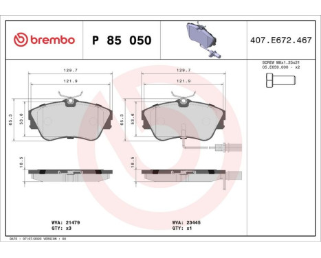 Brake Pad Set, disc brake P 85 050 Brembo, Image 3