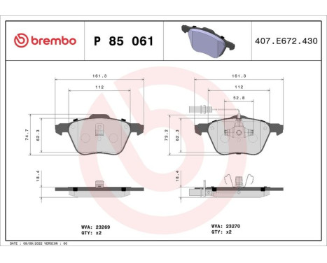 Brake Pad Set, disc brake P 85 061 Brembo, Image 3