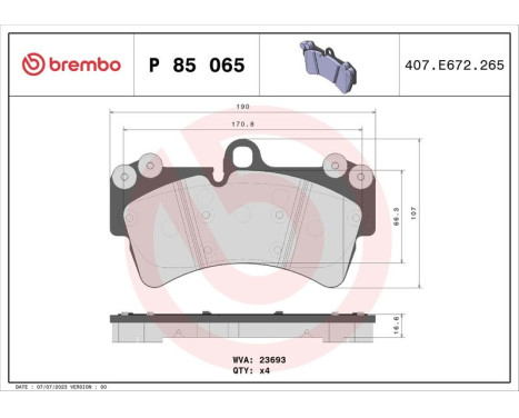 Brake Pad Set, disc brake P 85 065 Brembo, Image 3