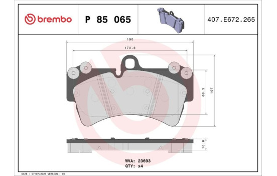 Brake Pad Set, disc brake P 85 065 Brembo, Image 2