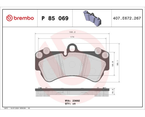 Brake Pad Set, disc brake P 85 069 Brembo, Image 3