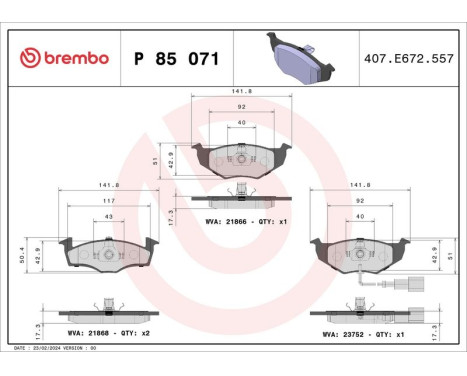 Brake Pad Set, disc brake P 85 071 Brembo, Image 3