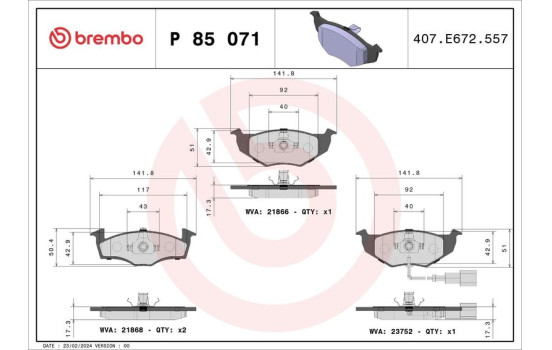Brake Pad Set, disc brake P 85 071 Brembo, Image 2