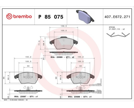 Brake Pad Set, disc brake P 85 075 Brembo, Image 3