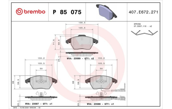 Brake Pad Set, disc brake P 85 075 Brembo, Image 2