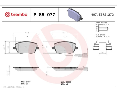 Brake Pad Set, disc brake P 85 077 Brembo, Image 3