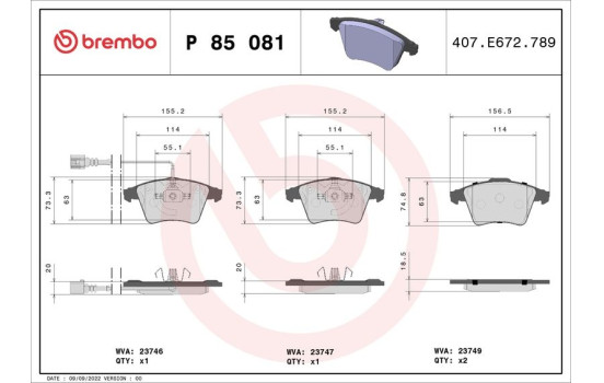 Brake Pad Set, disc brake P 85 081 Brembo, Image 2