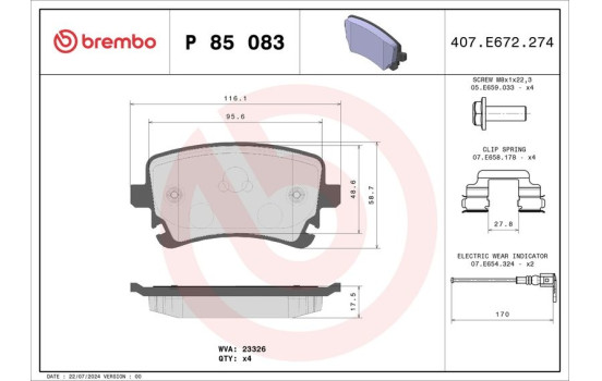 Brake Pad Set, disc brake P 85 083 Brembo, Image 2