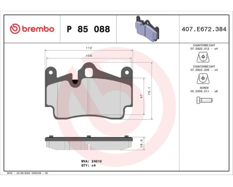 Brake Pad Set, disc brake P 85 088 Brembo, Image 3