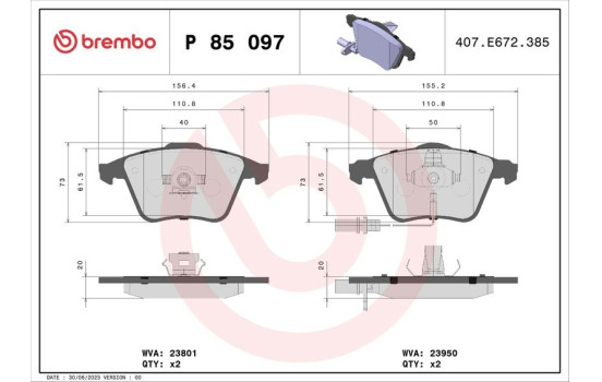 Brake Pad Set, disc brake P 85 097 Brembo, Image 2
