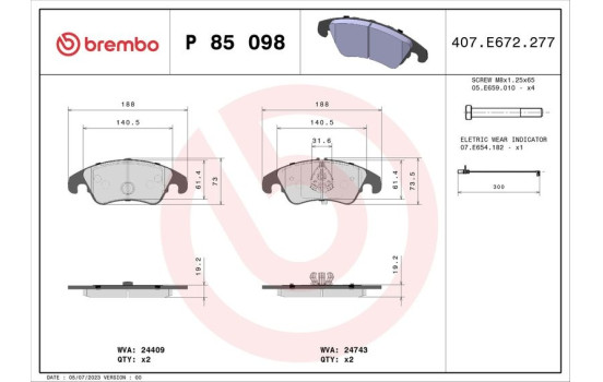 Brake Pad Set, disc brake P 85 098 Brembo, Image 2
