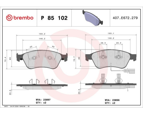 Brake Pad Set, disc brake P 85 102 Brembo, Image 3