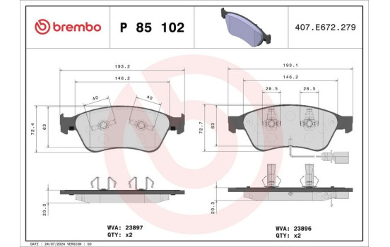 Brake Pad Set, disc brake P 85 102 Brembo, Image 3