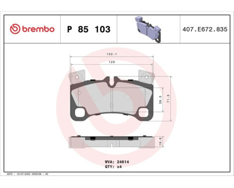 Brake Pad Set, disc brake P 85 103 Brembo, Image 3