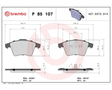 Brake Pad Set, disc brake P 85 107 Brembo, Image 3