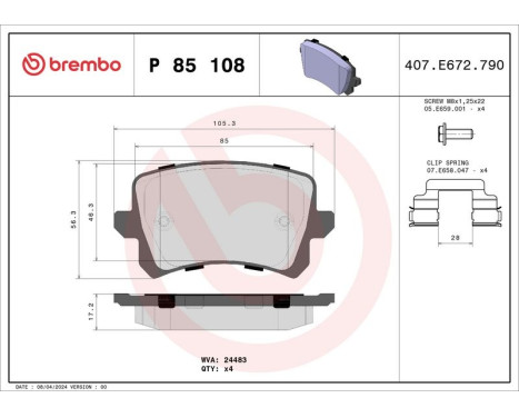 Brake Pad Set, disc brake P 85 108 Brembo, Image 3