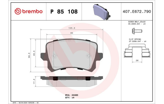Brake Pad Set, disc brake P 85 108 Brembo, Image 2
