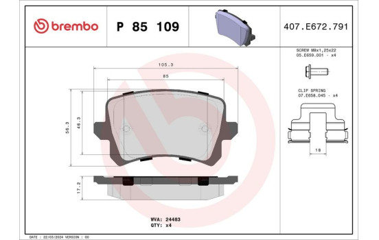 Brake Pad Set, disc brake P 85 109 Brembo, Image 2