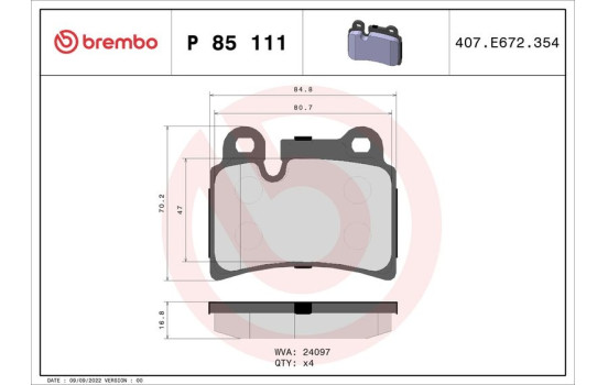 Brake Pad Set, disc brake P 85 111 Brembo, Image 2