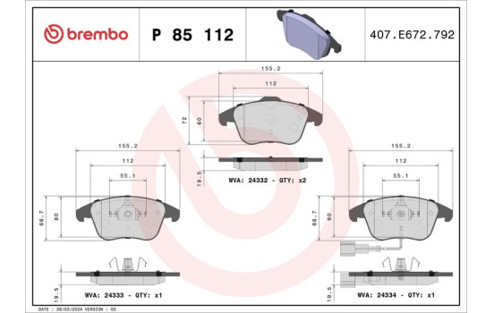 Brake Pad Set, disc brake P 85 112 Brembo, Image 2