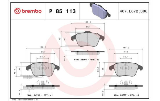 Brake Pad Set, disc brake P 85 113 Brembo, Image 2