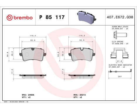 Brake Pad Set, disc brake P 85 117 Brembo, Image 3