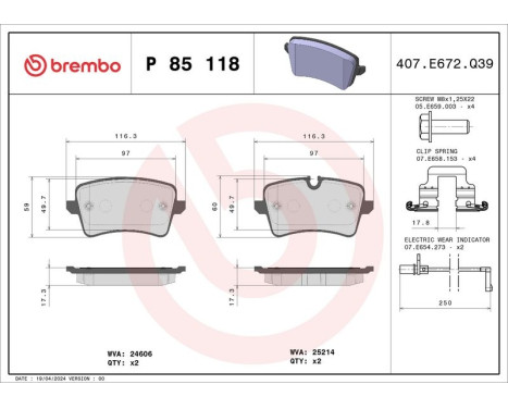 Brake Pad Set, disc brake P 85 118 Brembo, Image 3