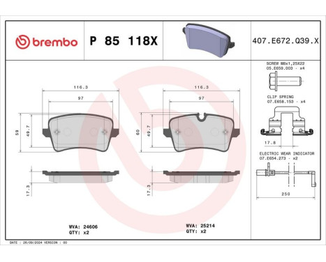 Brake pad set, disc brake P 85 118X Brembo, Image 4