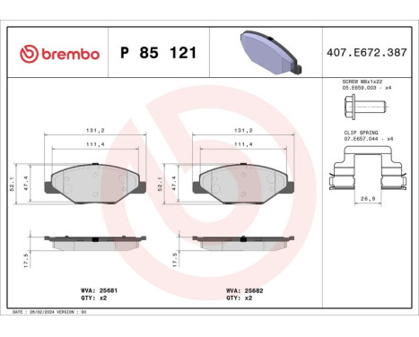 Brake Pad Set, disc brake P 85 121 Brembo, Image 3