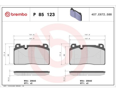 Brake Pad Set, disc brake P 85 123 Brembo, Image 3