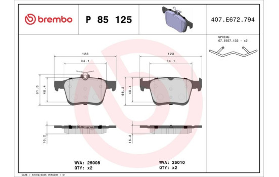 Brake Pad Set, disc brake P 85 125 Brembo, Image 2