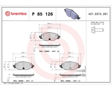 Brake Pad Set, disc brake P 85 126 Brembo, Image 3