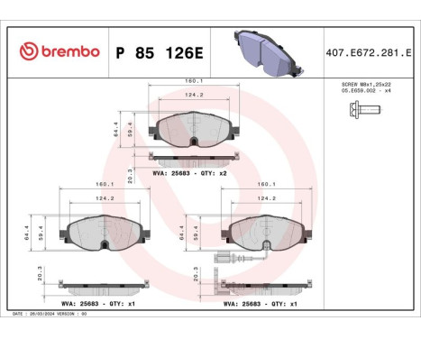 Brake pad set, disc brake P 85 126E Brembo, Image 4