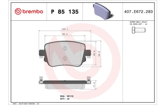 Brake Pad Set, disc brake P 85 135 Brembo, Image 2
