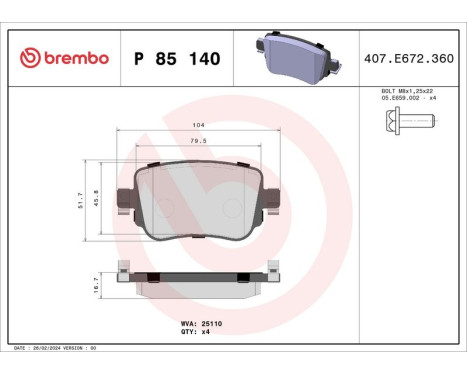 Brake Pad Set, disc brake P 85 140 Brembo, Image 3