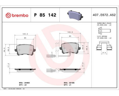 Brake Pad Set, disc brake P 85 142 Brembo, Image 3