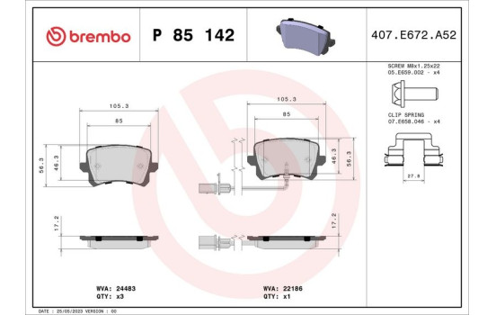Brake Pad Set, disc brake P 85 142 Brembo, Image 2