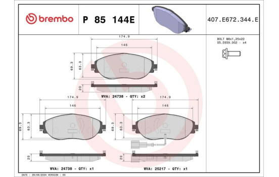 Brake pad set, disc brake P 85 144E Brembo, Image 4