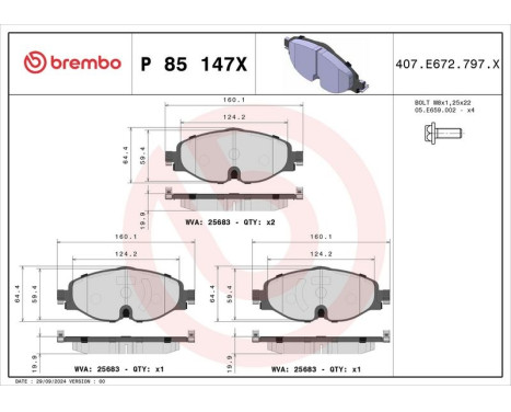 Brake pad set, disc brake P 85 147X Brembo, Image 4
