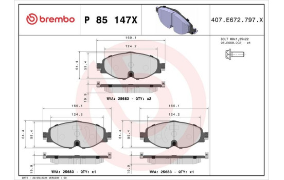 Brake pad set, disc brake P 85 147X Brembo, Image 4