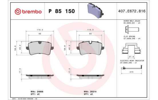 Brake Pad Set, disc brake P 85 150 Brembo, Image 2