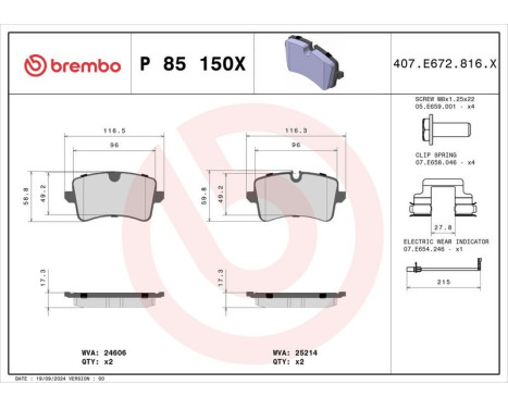 Brake pad set, disc brake P 85 150X Brembo, Image 4