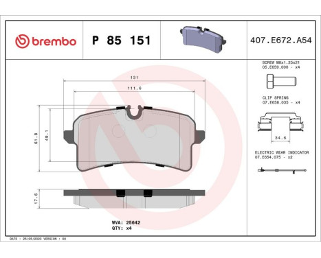 Brake Pad Set, disc brake P 85 151 Brembo, Image 3