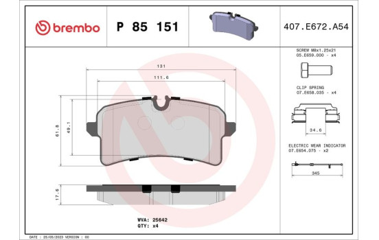 Brake Pad Set, disc brake P 85 151 Brembo, Image 2