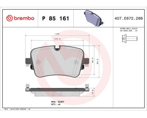 Brake Pad Set, disc brake P 85 161 Brembo, Image 3