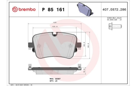 Brake Pad Set, disc brake P 85 161 Brembo, Image 2