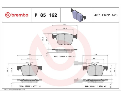 Brake Pad Set, disc brake P 85 162 Brembo, Image 3