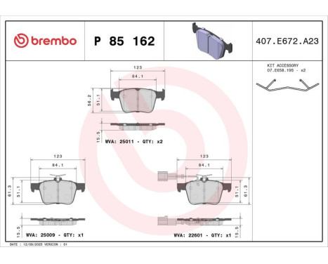 Brake Pad Set, disc brake P 85 162 Brembo, Image 3