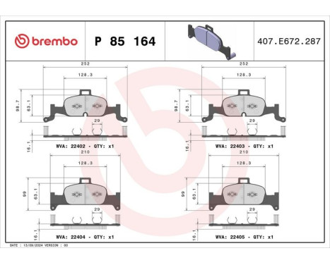 Brake Pad Set, disc brake P 85 164 Brembo, Image 2