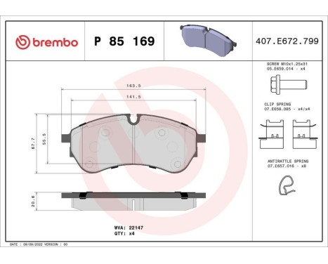 Brake Pad Set, disc brake P 85 169 Brembo, Image 2